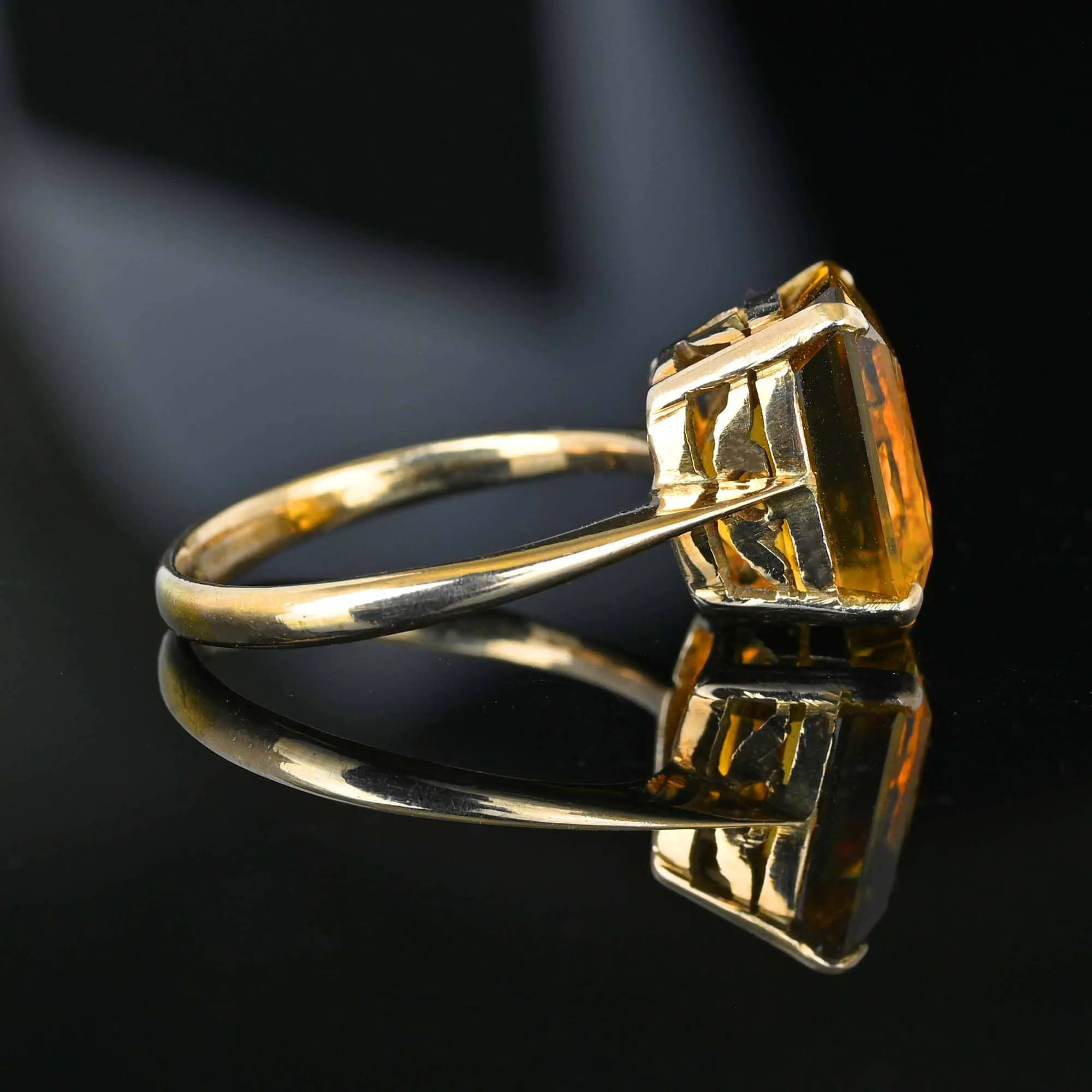 Vintage Gold Emerald Step Cut 6.75 Carat Citrine Ring