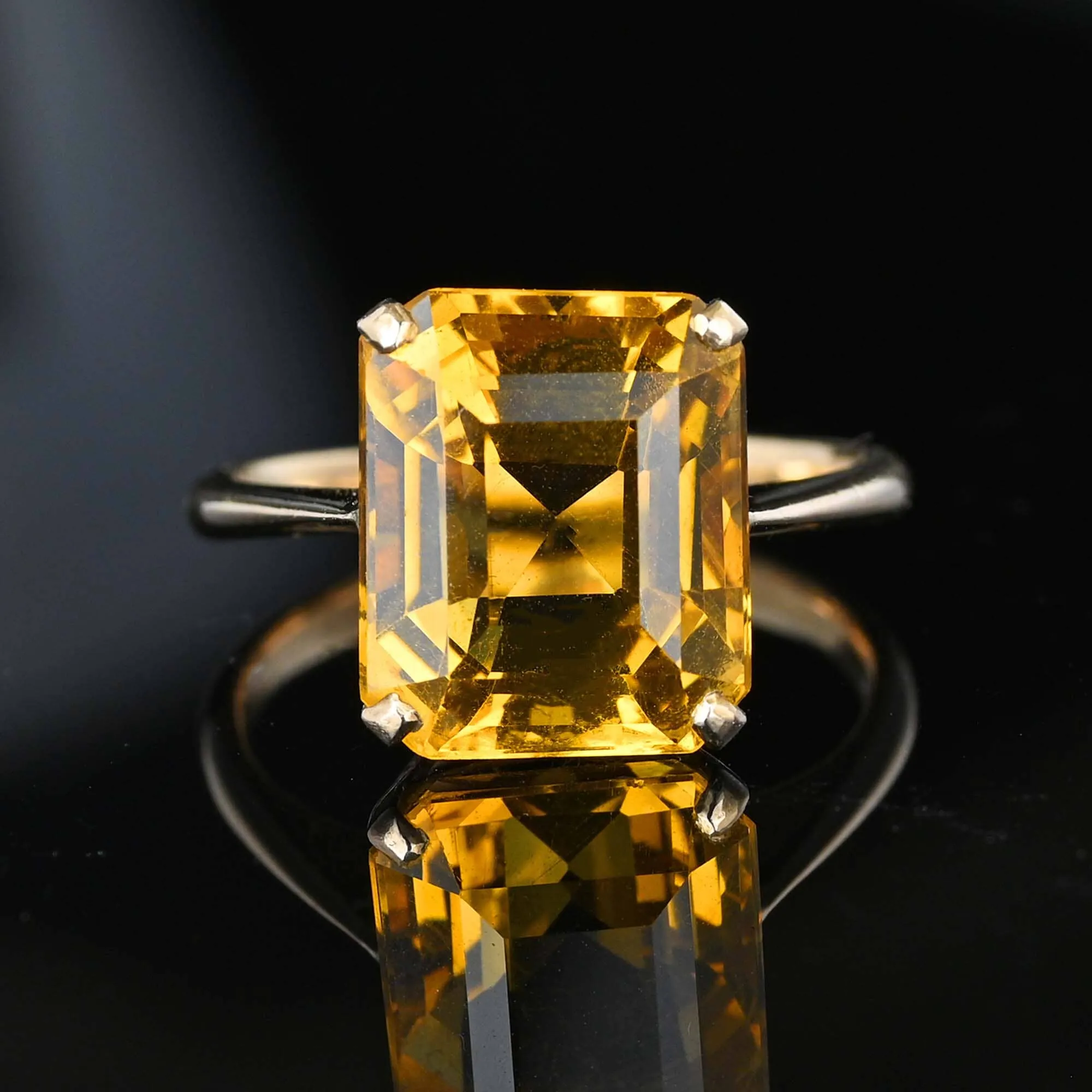 Vintage Gold Emerald Step Cut 6.75 Carat Citrine Ring