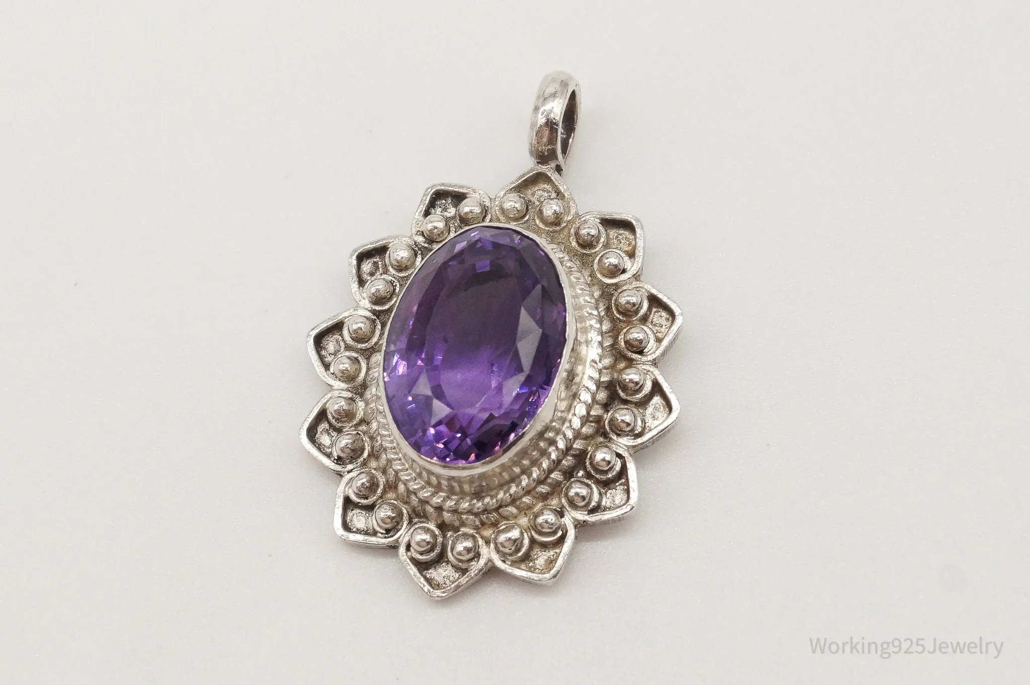 Vintage Large Amethyst Sterling Silver Pendant