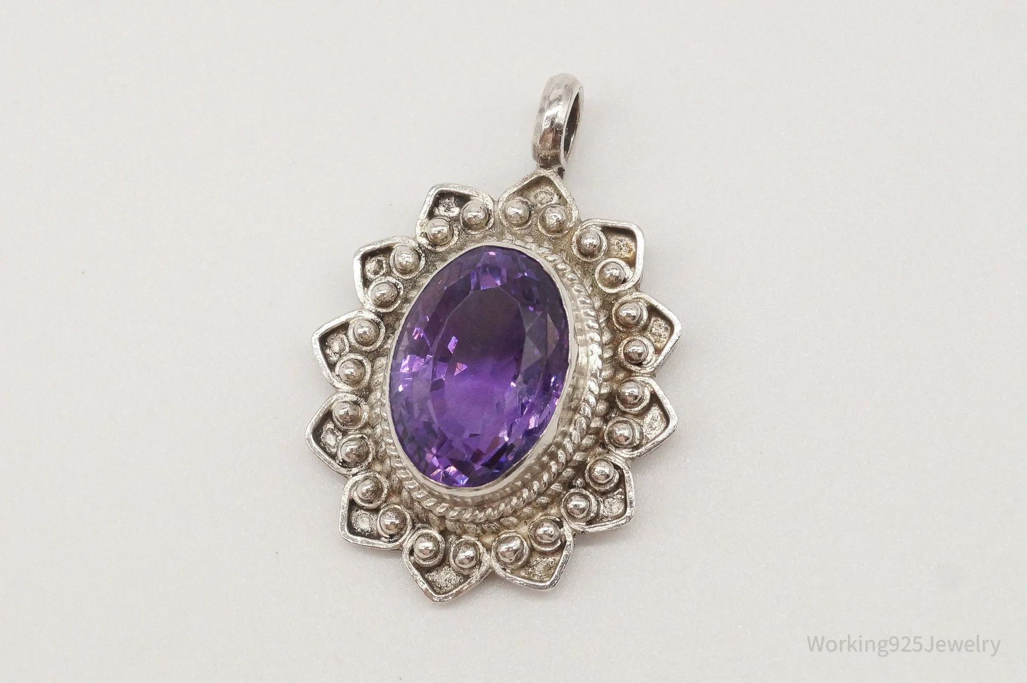 Vintage Large Amethyst Sterling Silver Pendant