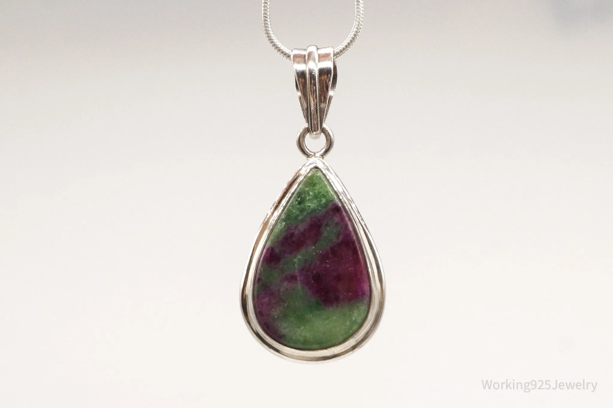 Vintage Large Anyolite Ruby-Zoisite Sterling Silver Pendant