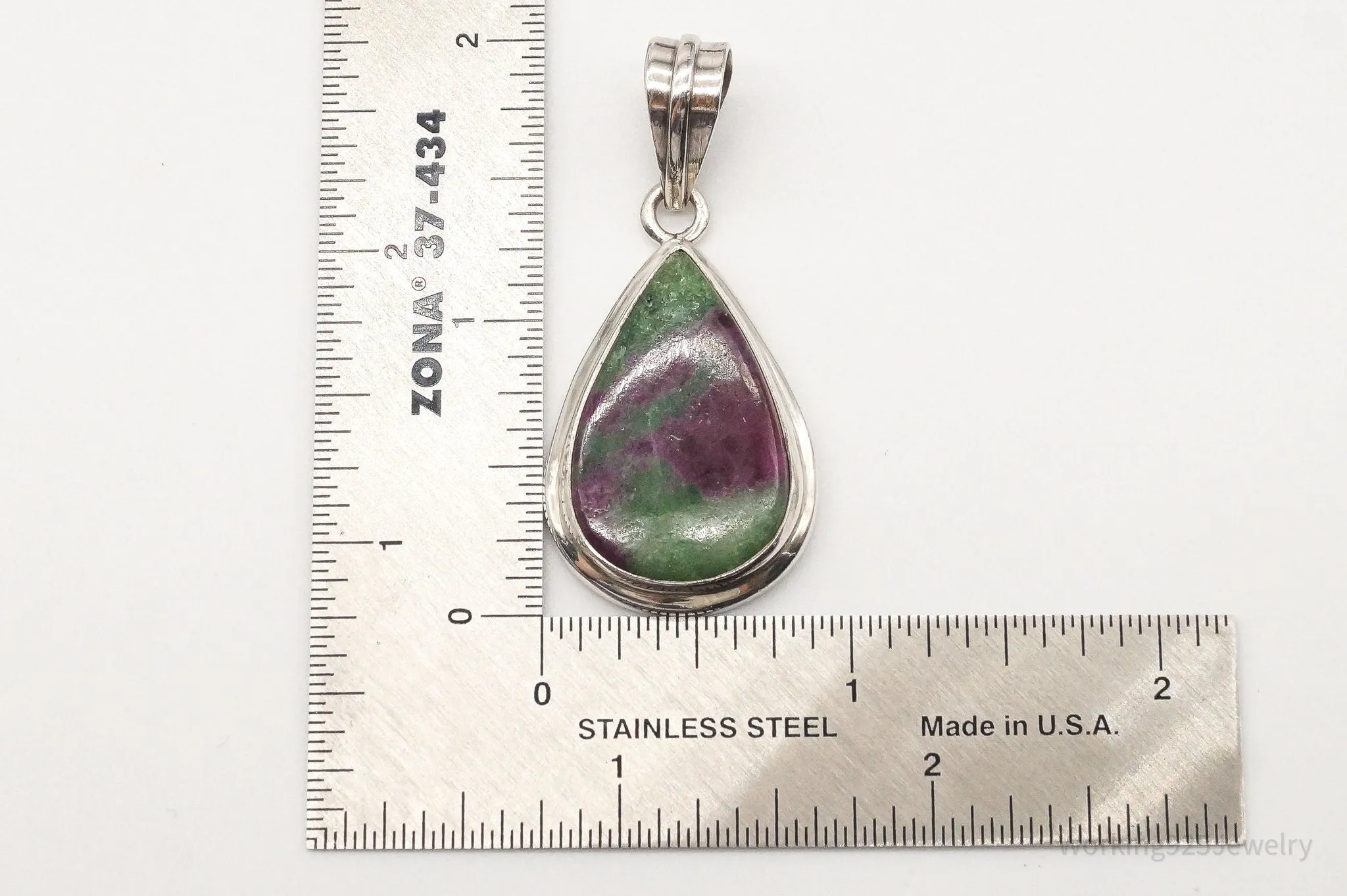 Vintage Large Anyolite Ruby-Zoisite Sterling Silver Pendant