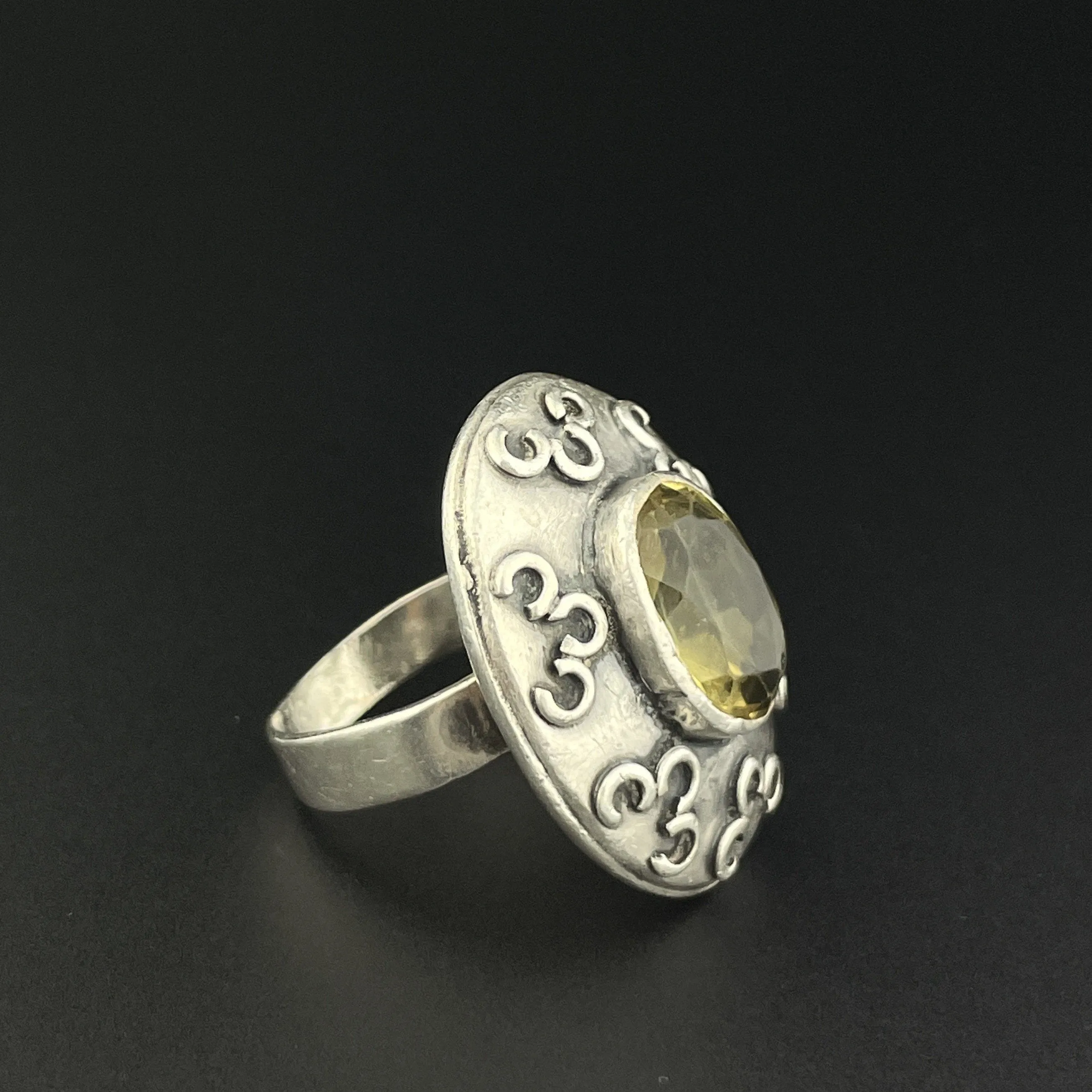 Vintage Pale Yellow Citrine Silver Statement Ring, Sz 7
