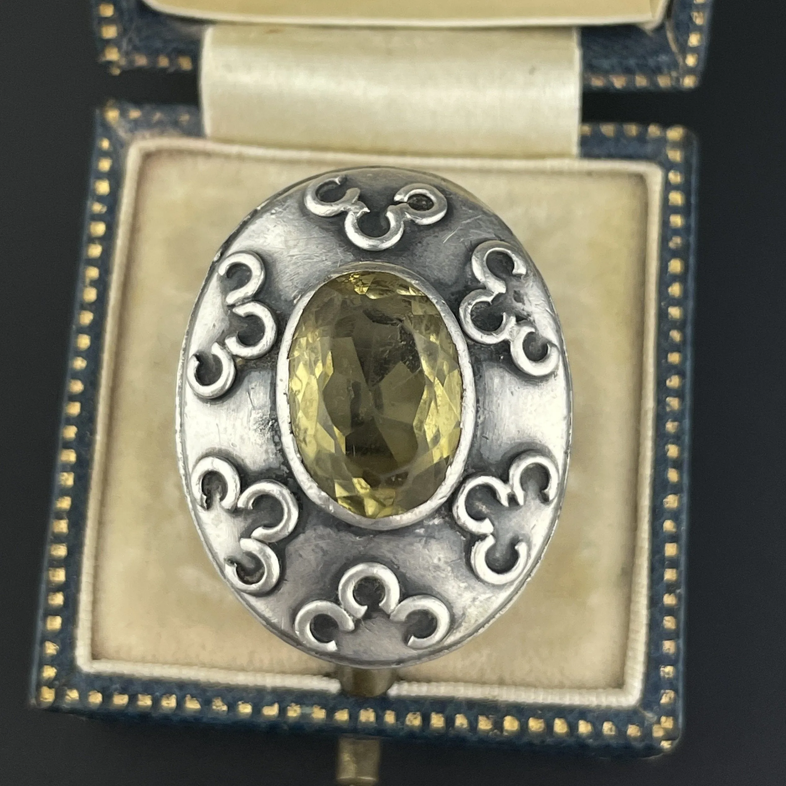 Vintage Pale Yellow Citrine Silver Statement Ring, Sz 7