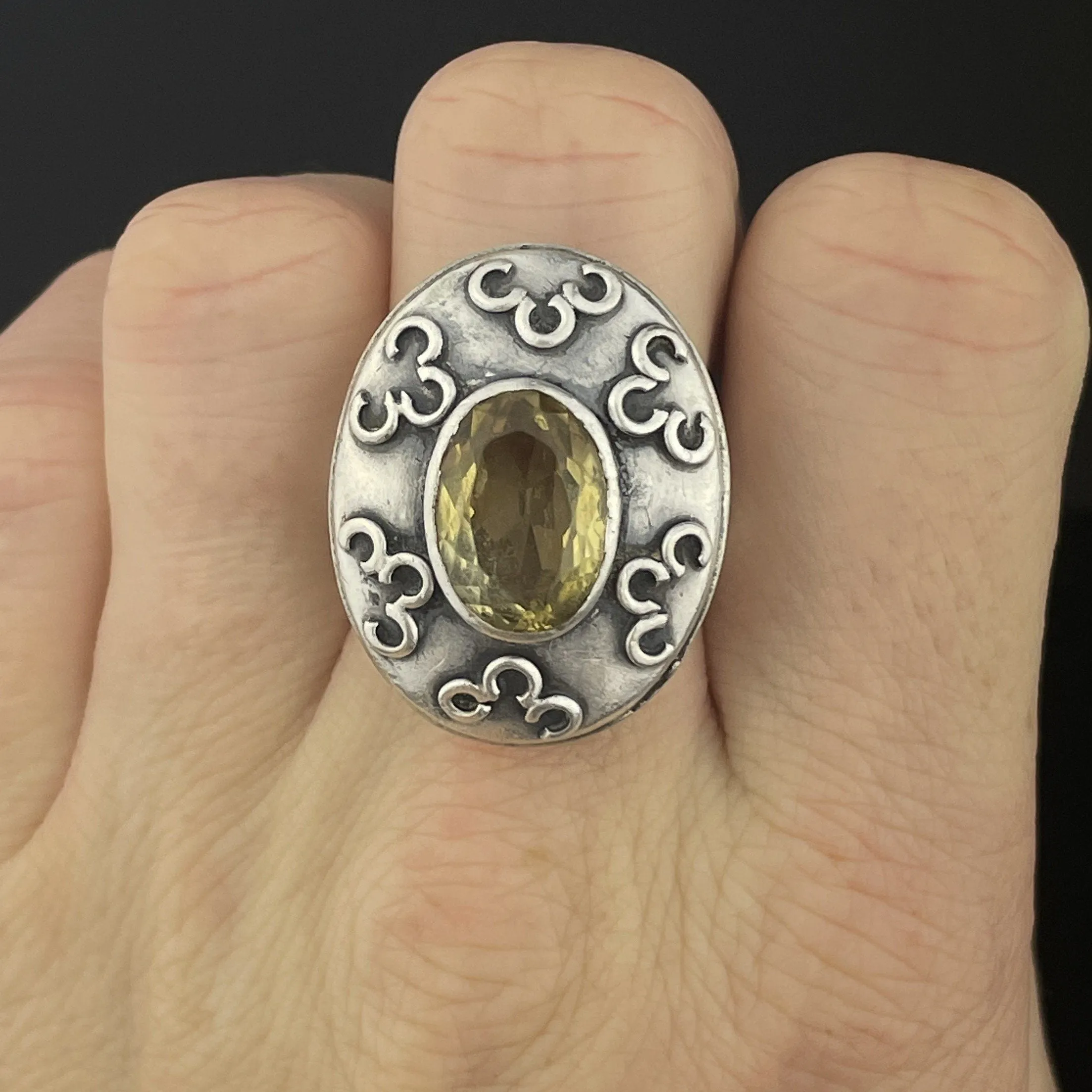 Vintage Pale Yellow Citrine Silver Statement Ring, Sz 7
