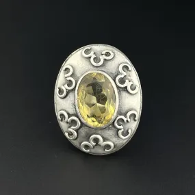 Vintage Pale Yellow Citrine Silver Statement Ring, Sz 7