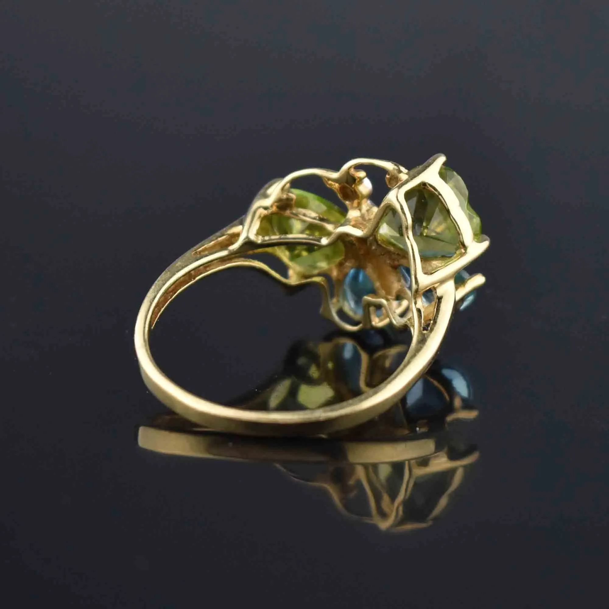 Vintage Peridot Blue Topaz Diamond Butterfly Ring