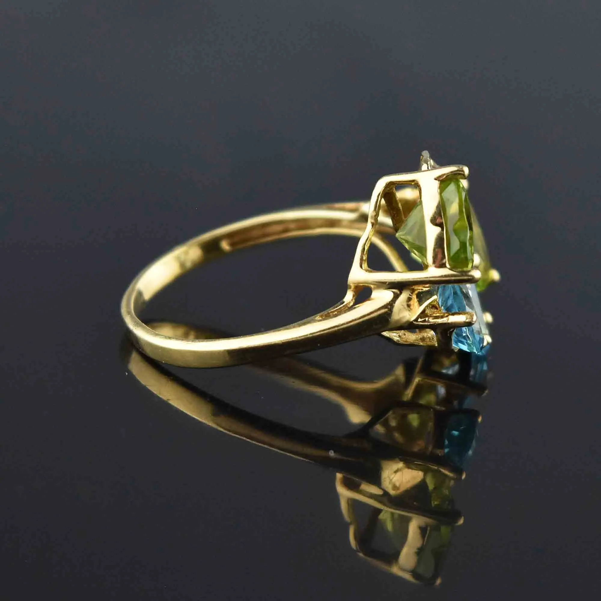 Vintage Peridot Blue Topaz Diamond Butterfly Ring