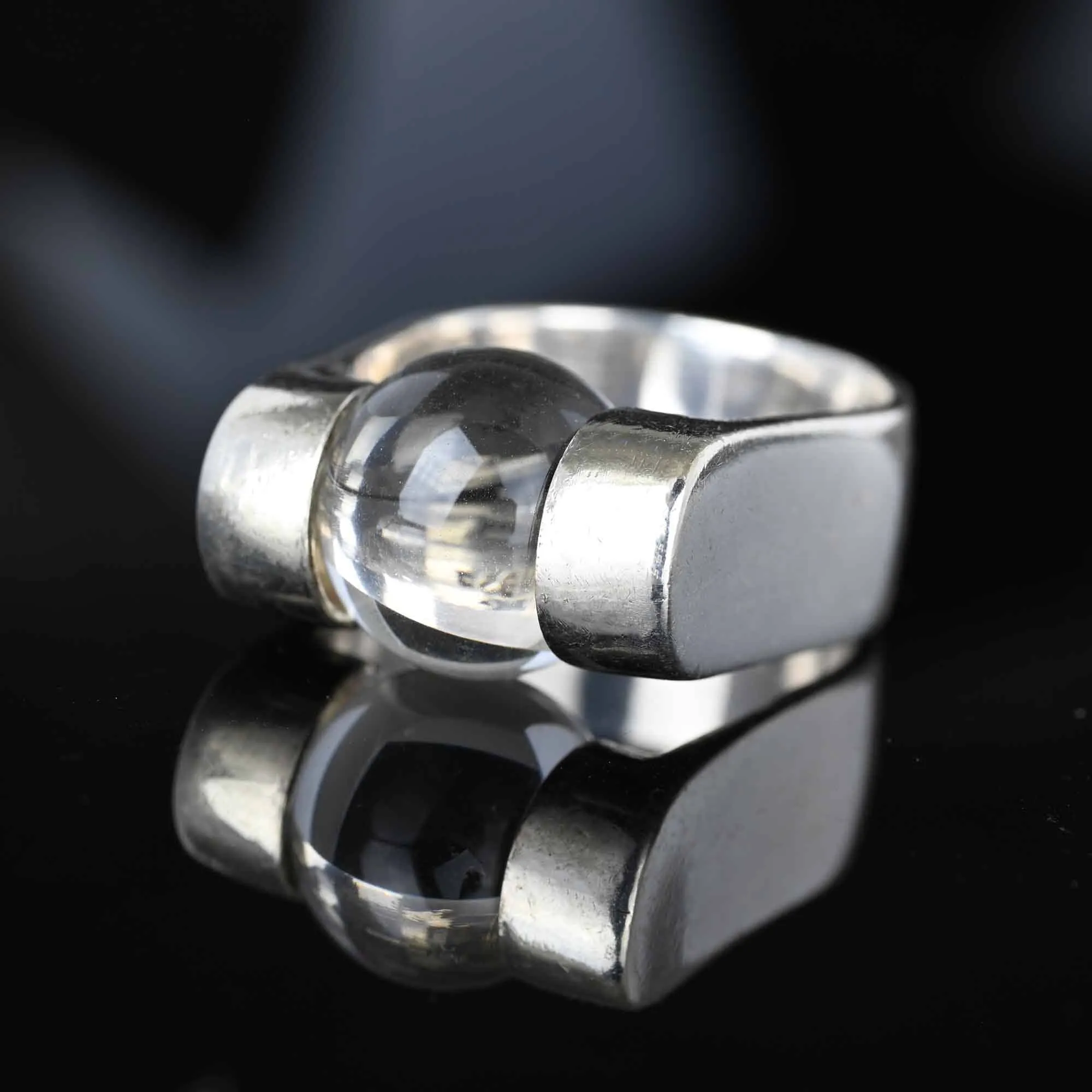 Vintage Silver Wide Band Spinner Pools of Light Ring