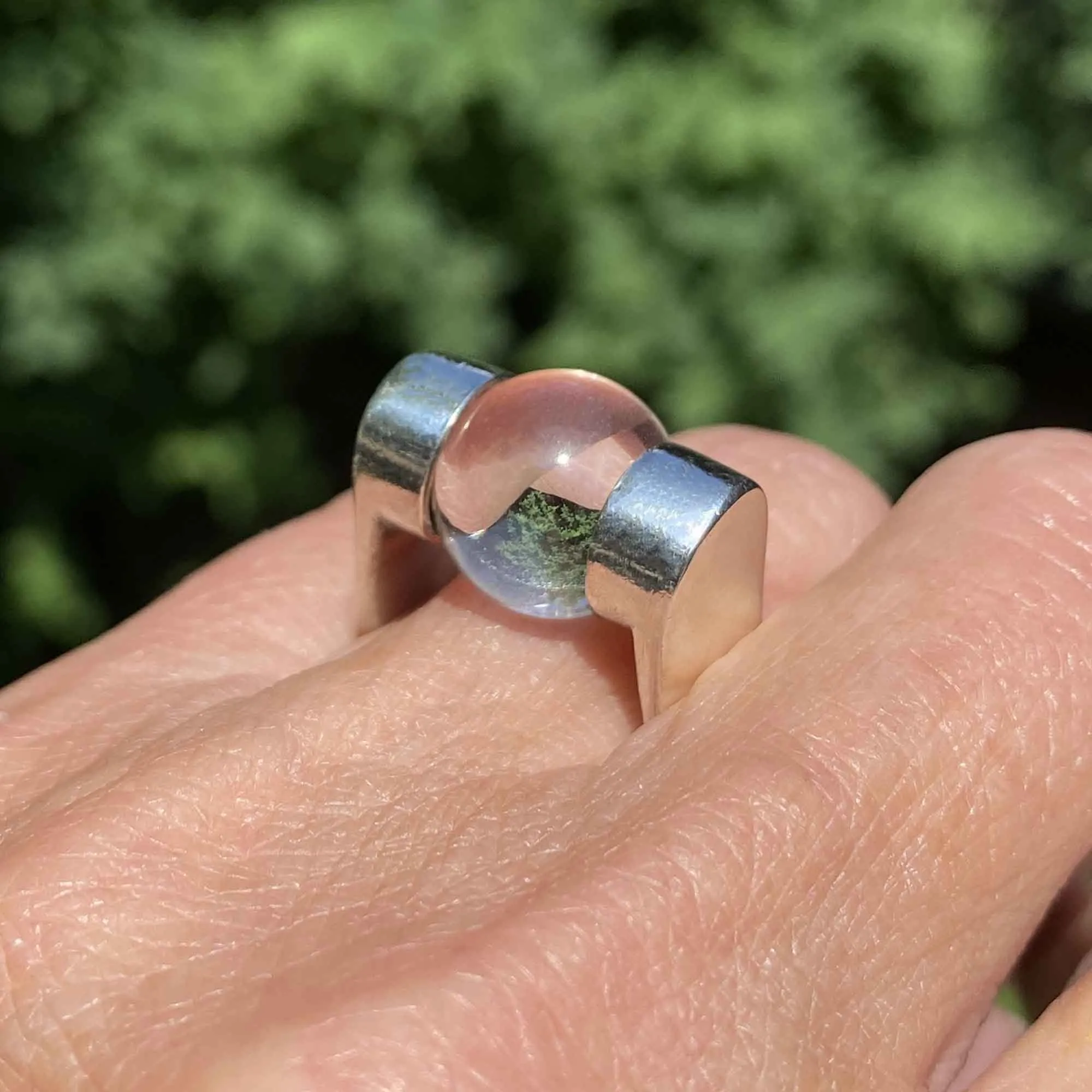 Vintage Silver Wide Band Spinner Pools of Light Ring