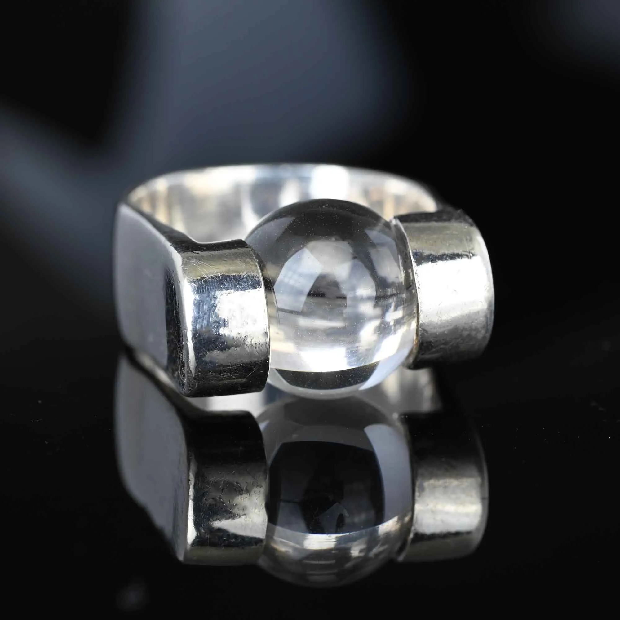 Vintage Silver Wide Band Spinner Pools of Light Ring