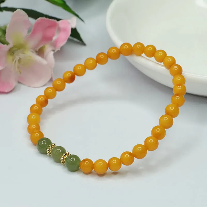 Women's Beeswax Bracelet with Honey Amber and Jade
