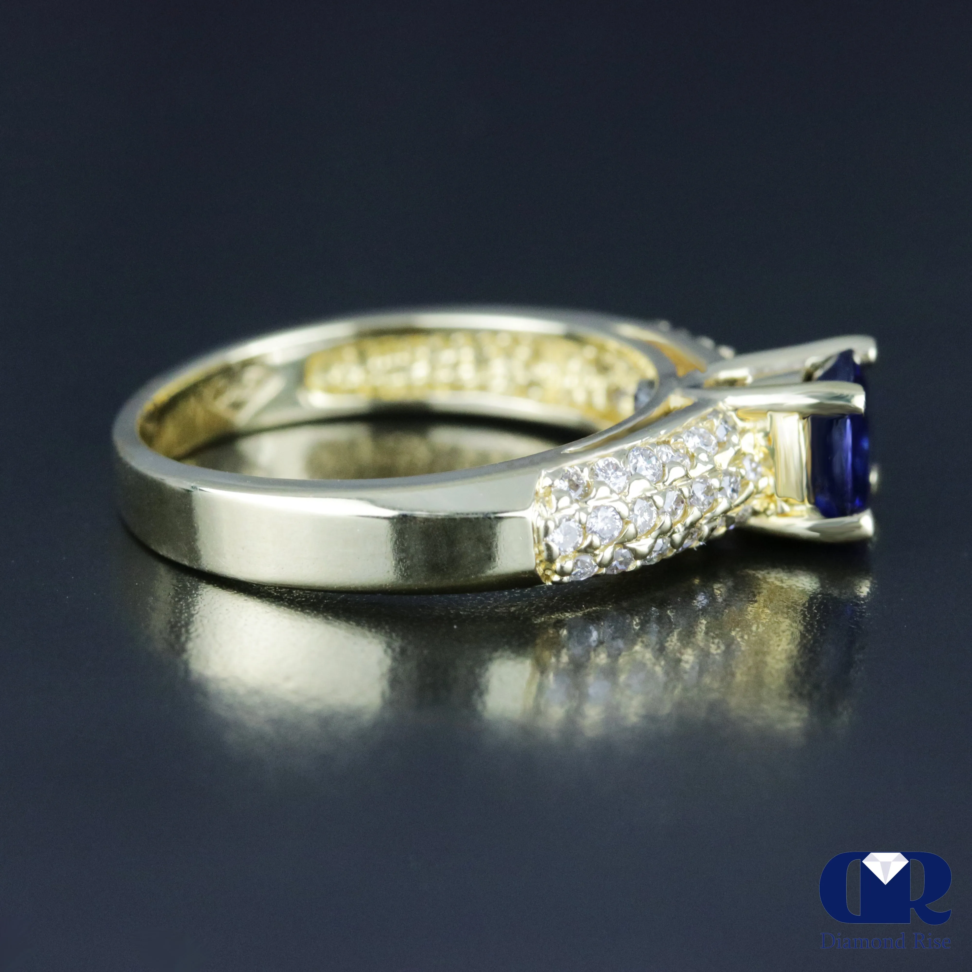 Women's Round Sapphire & Round Diamond Cocktail Ring & Right Hand Ring In 14K White Gold