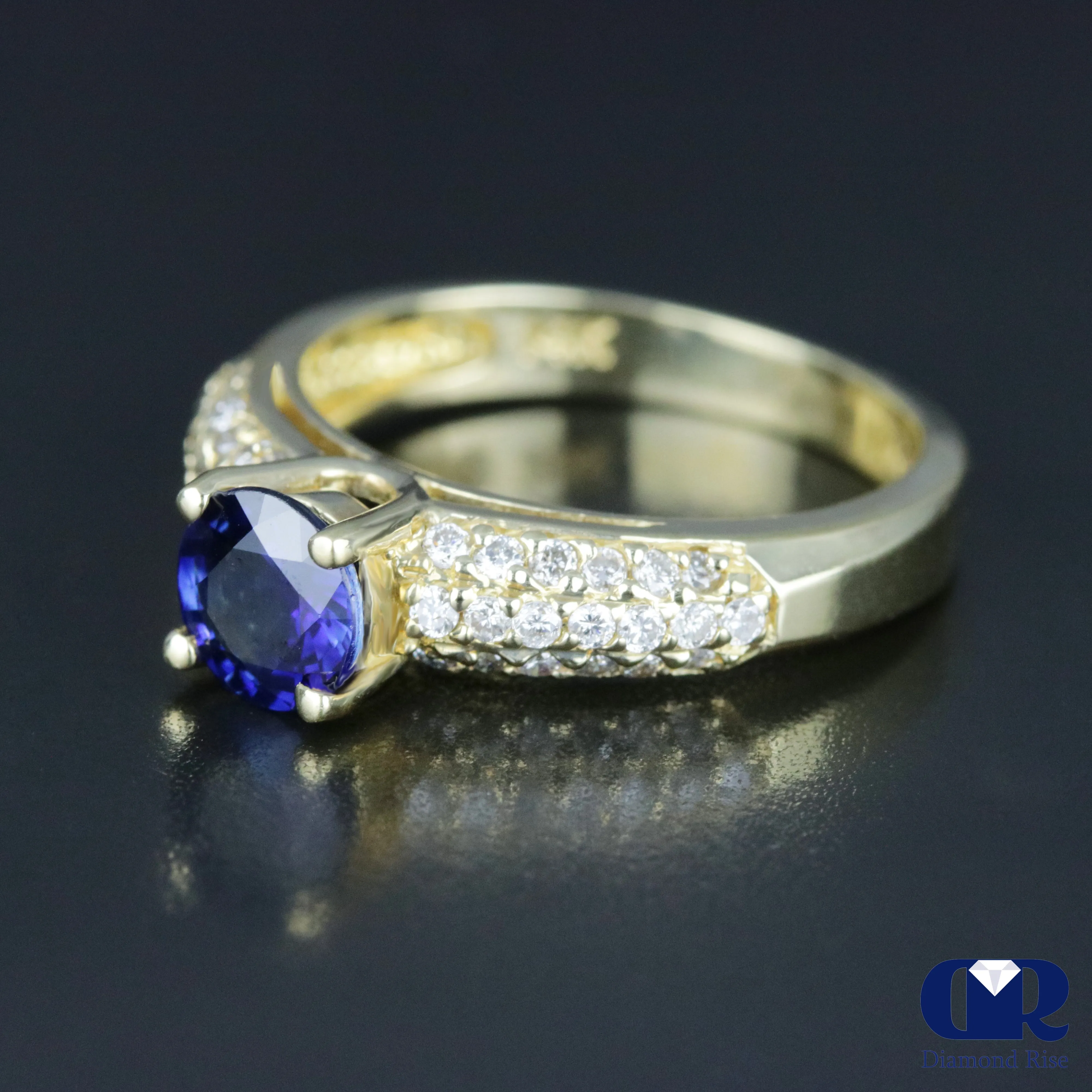 Women's Round Sapphire & Round Diamond Cocktail Ring & Right Hand Ring In 14K White Gold