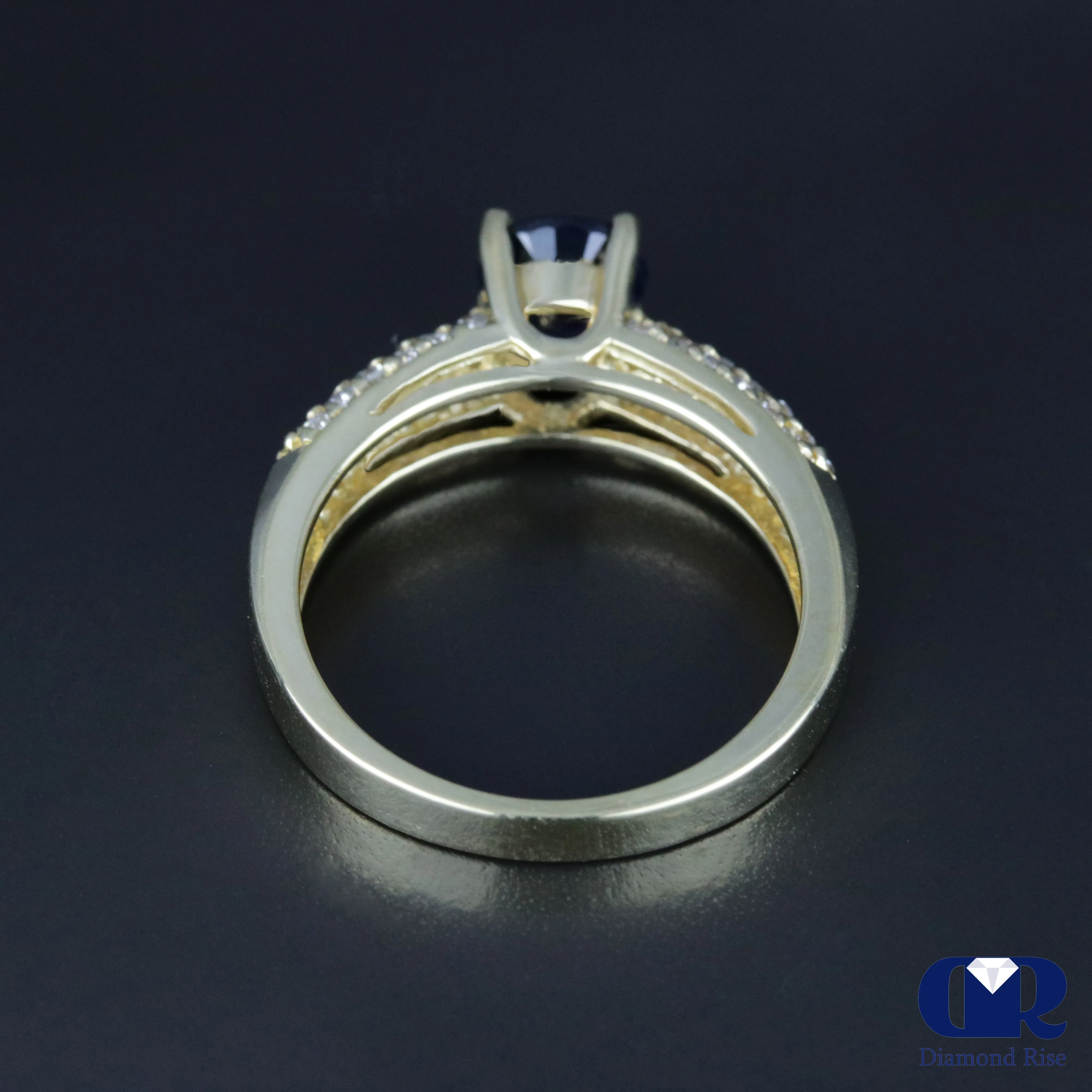 Women's Round Sapphire & Round Diamond Cocktail Ring & Right Hand Ring In 14K White Gold