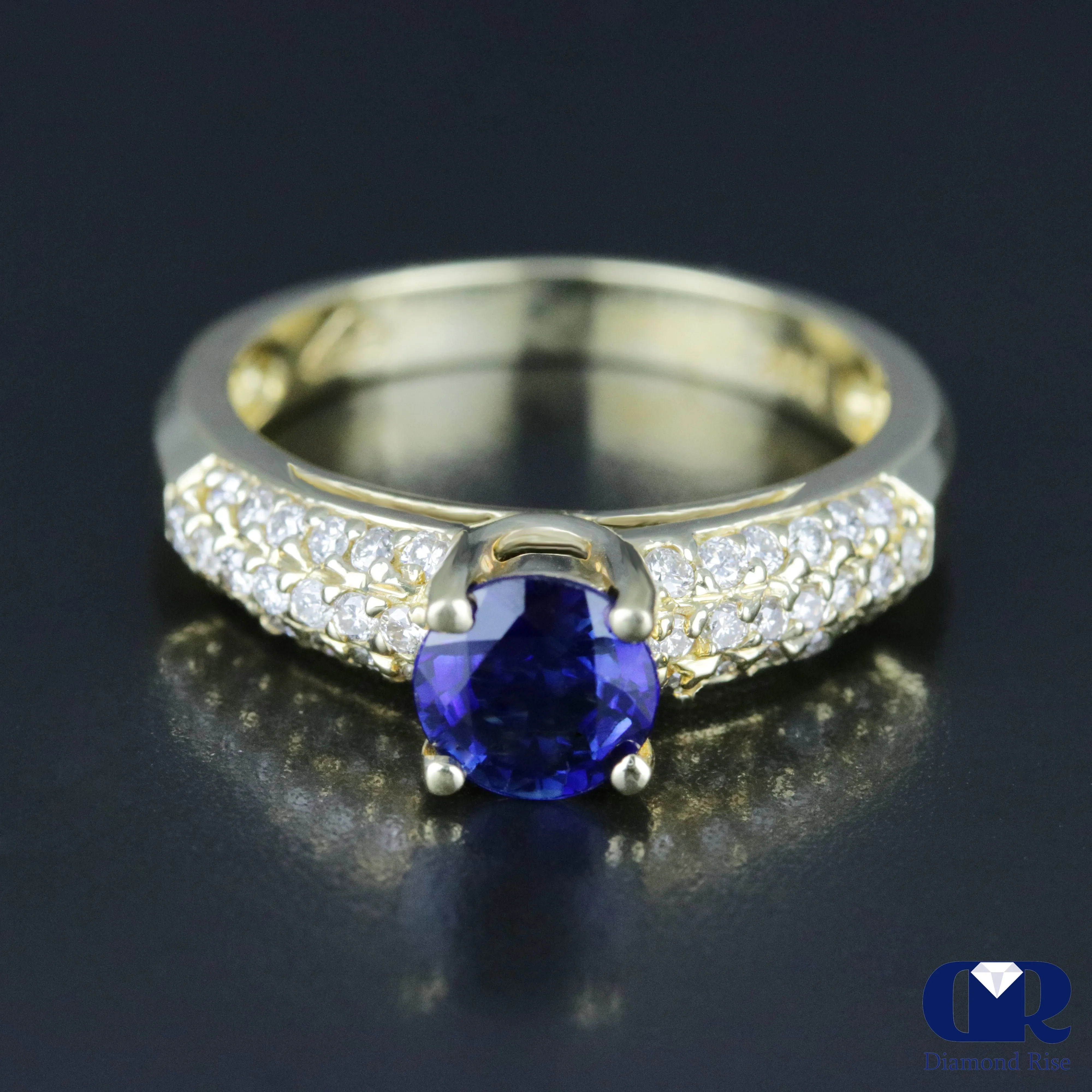 Women's Round Sapphire & Round Diamond Cocktail Ring & Right Hand Ring In 14K White Gold