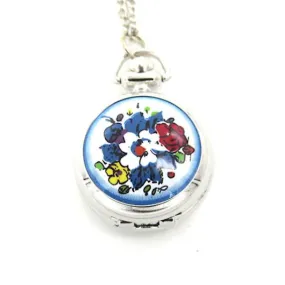 Zojie Pendant Watch - Flowers on White